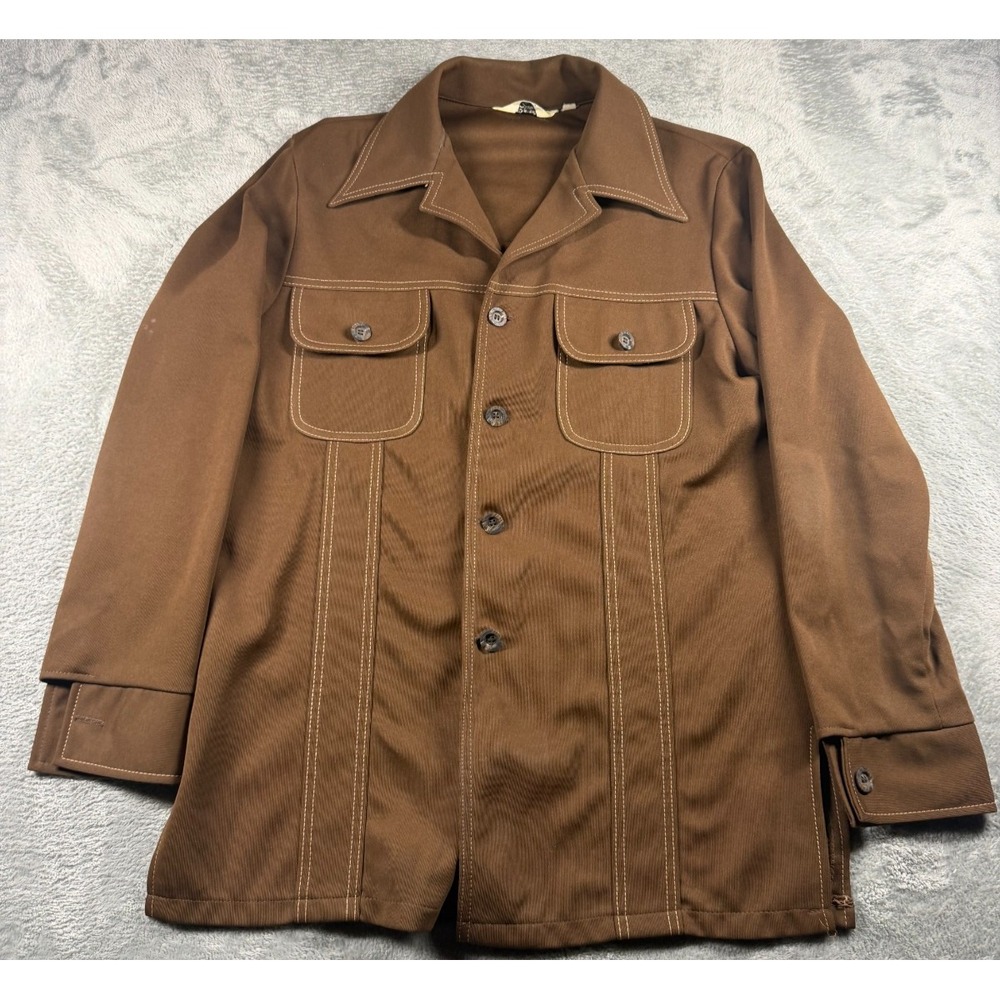 Vintage 70s Distinctive Sportswear Jacket 40 Brown Disco Leisure Made USA